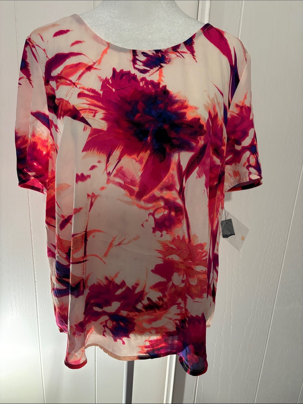 Apt. 9 Floral Sheer Short Sleeve Blouse in Pink and Cream